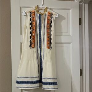 Tory Burch Cream Dress with Orange and Blue Embroidery